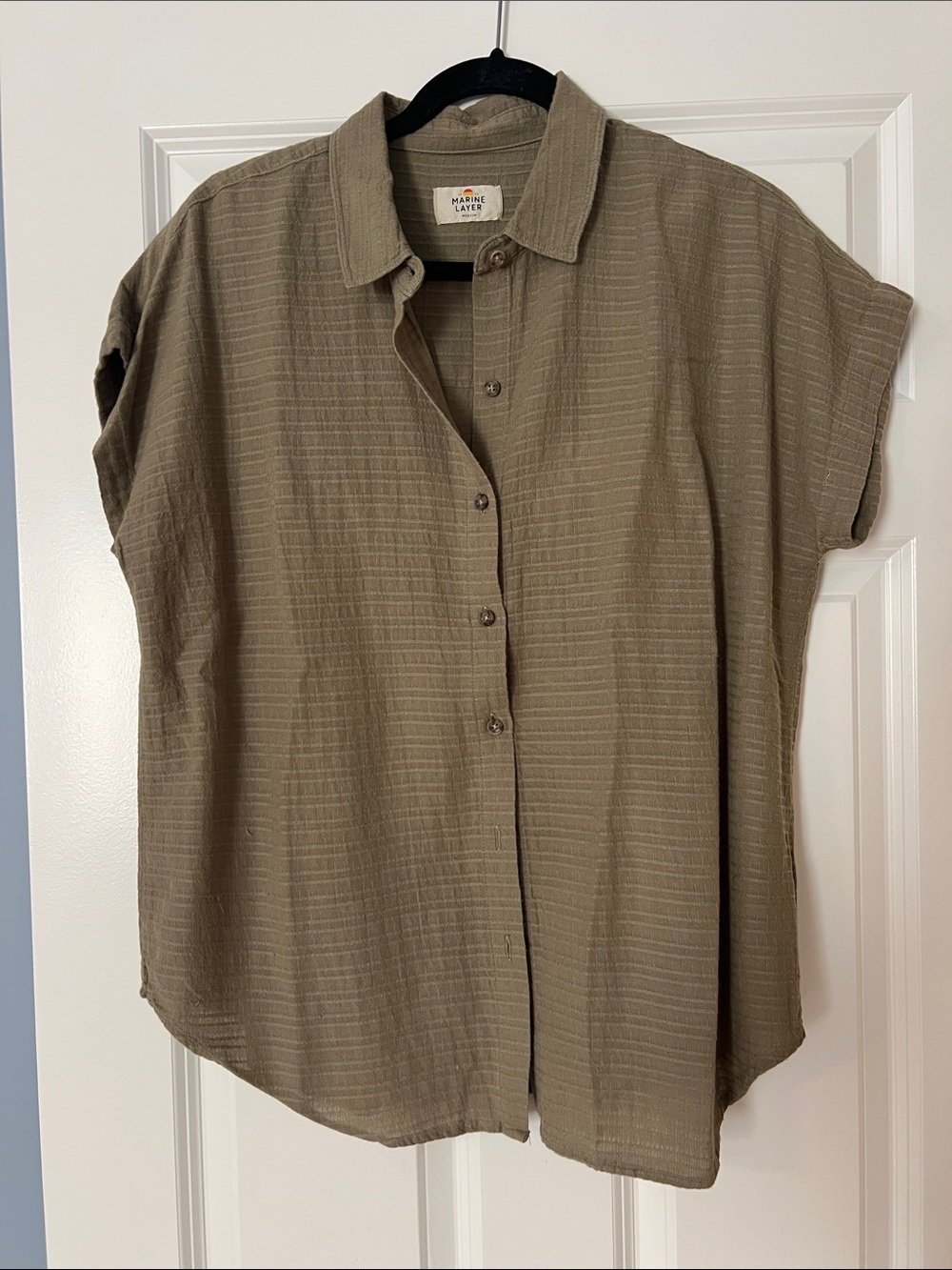 Marine Layer Women's Button-Front Short Sleeve Shirt - Olive Green